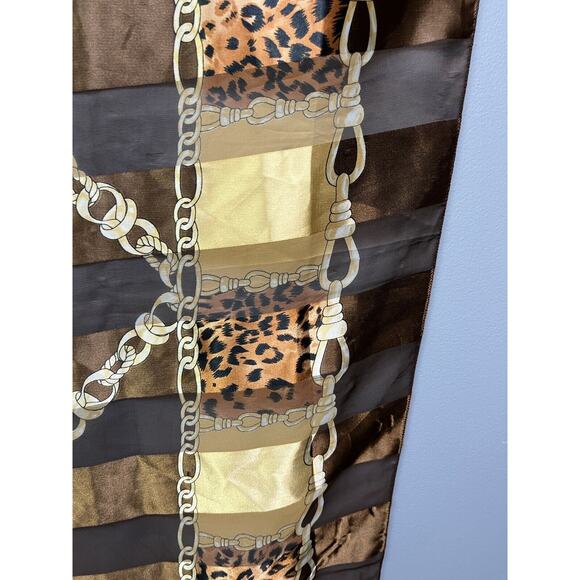 Animal Print Gold Chain Medallion Scarf Unbranded Satin Sheer Striped 40x40 - Picture 3 of 5